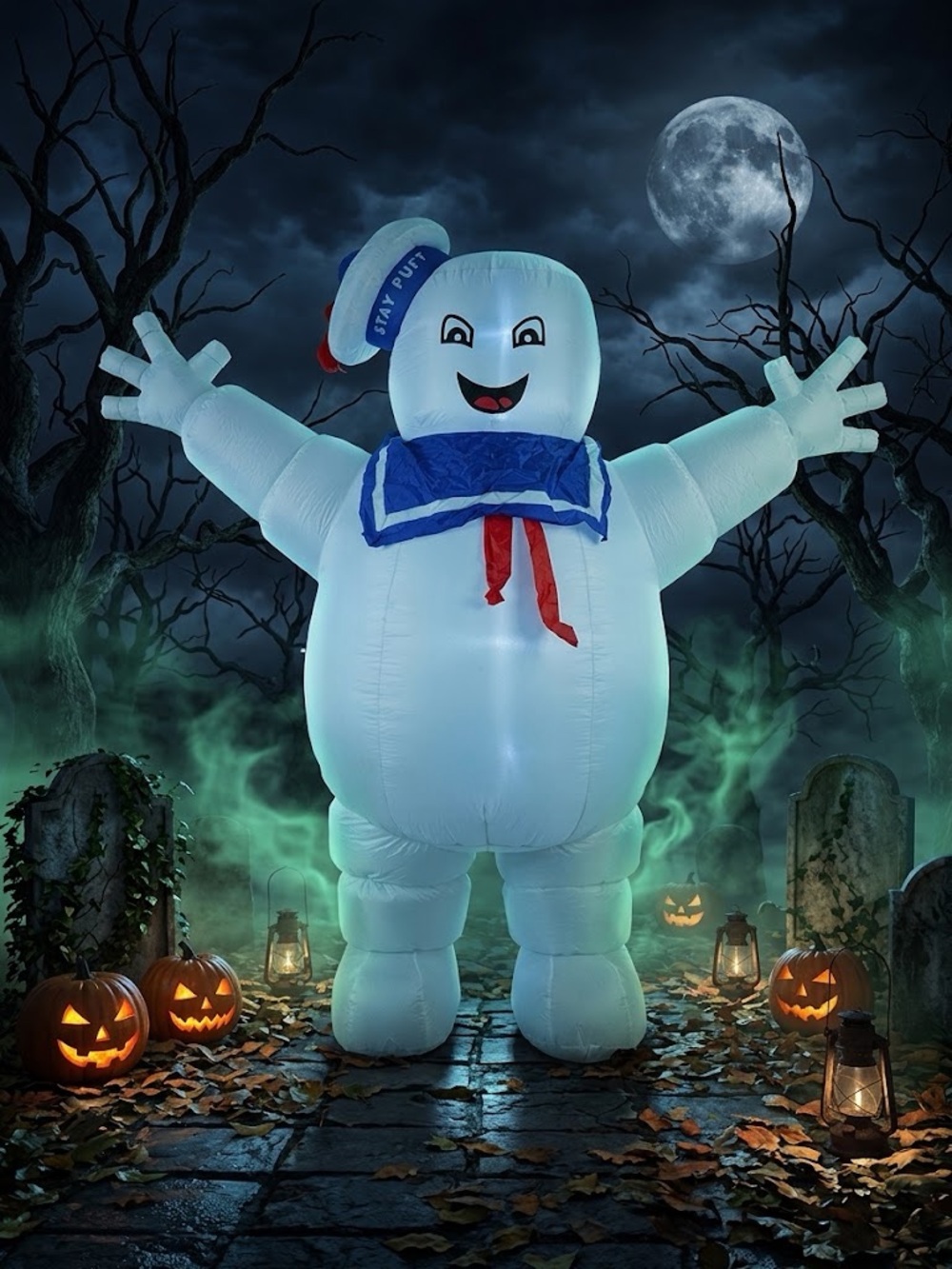 Inflatable Stay Puft Marshmallow Man Outdoor Yard Decoration Halloween Light Up